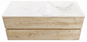 Mondiaz Vica DLux badmeubel 120cm washed oak 2 lades met wastafel ostra rechts zonder kraangat