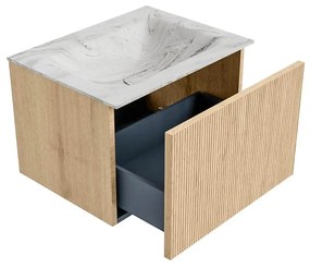 Mondiaz Kurve-dlux 60cm badmeubel oak met 1 lade en wastafel cloud midden zonder kraangat glace