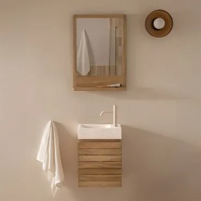 Conjunto Vaniteitmeubel Zwevend Van Teakhout Met Geïntegreerde Wasbak Van Napier-cement Teakhout & Rechthoekig Hout 50x70 Cm Mazure - Sklum