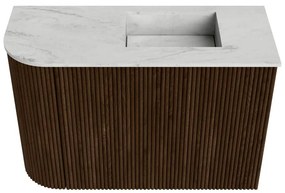 Mondiaz Joya DLux 60cm toiletmeubel ronding links walnut met wastafel faye rechts 1 kraangat opalo