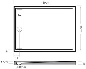 Xenz Easy-Tray douchebak 160x90x5cm pergamon