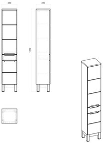 Comad Bali White 800 FSC kolomkast 187x35cm eiken/wit