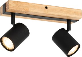 Smart plafondspot zwart met hout 2-lichts draai- en kantelbaar incl. Wifi GU10 50mm - Jeana