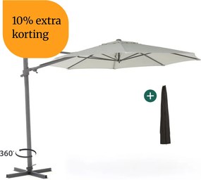 + 10% kassakorting | Parasol Shadowline Francisco | Inclusief hoes | Rond | 330cm | Met draaihendel | Grijs/Antraciet | Kees Smit Tuinmeubelen