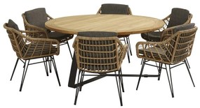 4 Seasons Outdoor Cottage eetset met basso tafel Ø 160 cm taupe weerbestendig