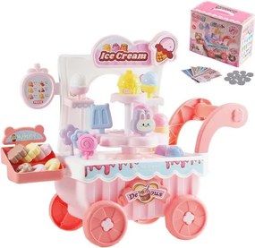 VEVOR ijscowagen, 27-delige accessoires, PP ijssalon, opbergkar met speelgeld, geluids- en lichteffecten, Montessori educatief speelgoed, rollenspel voor peuters vanaf 3 jaar (roze)