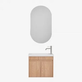 Narek Zwevend Houten Badkamermeubelset Met Geïntegreerde Wastafel Ash Brown & Ovaal Met Opbergruimte Zwart 50x90 Cm Oricsa & Geborsteld - Sklum