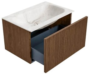 Mondiaz Kurve-dlux 70cm badmeubel walnut met 1 lade en wastafel big small midden zonder kraangat frappe