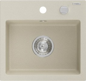 Mexen Milo granit gootsteen 1-bak 435 x 410 mm, beige, verchroomde sifon - 6505441000-69
