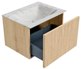 Mondiaz Kurve-dlux 60cm badmeubel oak met 1 lade en wastafel cloud midden 1 kraangat glace