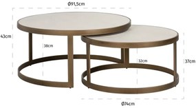 Richmond Interiors Whitebone Ronde Salontafelset Messing En Wit Hout - 91.5 X 91.5cm.
