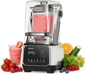 VEVOR 2L Staande Mixer Smoothie Blender met Beschermkap 2200W IJscrunchmaker met Zelfreinigende Functie Instelbare Snelheid 6 Voorgeprogrammeerde Programma's voor Smoothies, IJscrunch en Puree Wit
