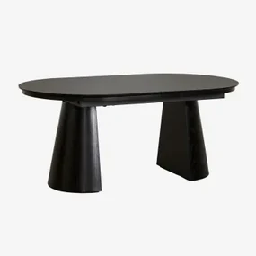 Ovale Eettafel 180-240x105 Cm Uitschuifbaar In Mdf En Montana Eiken Fineer Gewoon Zwart & 180-240x105 Cm - Sklum