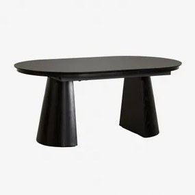 Ovale Eettafel Uitschuifbaar In Mdf En Montana Eiken Fineer Gewoon Zwart & 180-240x105 Cm - Sklum