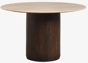 Ronde Eettafel Ø120 Cm Luceida Travertine & Donker Handvat Hout - Sklum