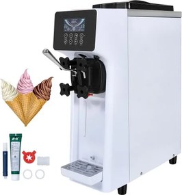 VEVOR Commerciële IJsmachine, 10 L/u Uitvoer, 900 W, Softijsmachine voor één smaak, Aanrecht, met 4 L Vultrechter, 1,6 L Cilinder, LCD-scherm, Voorkoeling