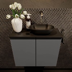 Mondiaz Fowy toiletmeubel 60cm dark grey met zwarte waskom rechts zonder kraangat