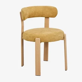 Jolie Eetkamerstoel In Chenillestof Bruin – Natuurlijk Hout & Stof Chenille Mosterd - Sklum