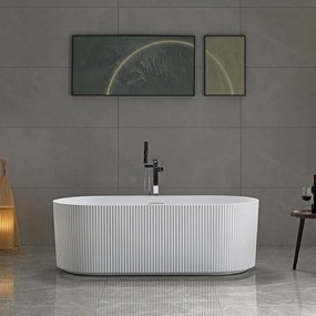 Aqualine Turia vrijstaand bad ribbel wit acryl 170x80cm