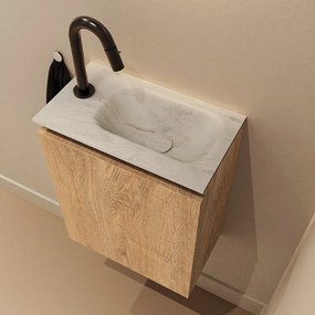 Mondiaz Ture DLux toiletmeubel 40cm washed oak met wastafel opalo rechts met kraangat