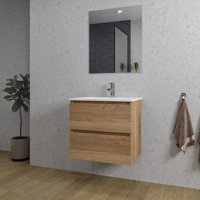 Adema Chaci Badkamermeubelset - 60x46x57cm - 1 keramische wasbak wit - 1 kraangat - 2 lades - rechthoekige spiegel - eiken SW1212759/SW804530/SW724610