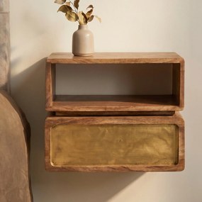 Zwevend Nachtkastje Hout En Goud - 40x30x33cm.