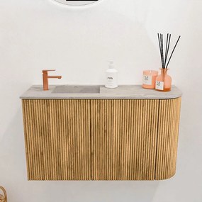 Mondiaz Joya DLux 70cm toiletmeubel ronding rechts oak met wastafel faye links 1 kraangat glace