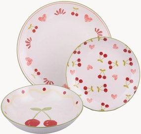 Porseleinen servies met kersenhart, voor 6 personen, 18-delig