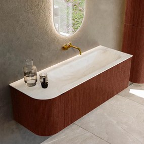 Mondiaz Kurve-dlux 135cm badmeubel ronding links ruby met 1 lade en deur en wastafel big medium rechts zonder kraangat ostra