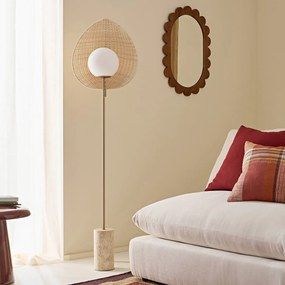 Vloerlamp van opaline, rotan en travertijn Javana