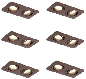Buitenlamp Set van 6 afgeronde inbouwspots donkerbrons GU10 50mm draai- en kantelbaar IP44 2-lichts - Alberto Modern GU10 IP44 Buitenverlichting Lamp