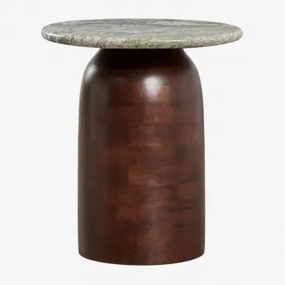 Ronde Bijzettafel Ø40 Cm Alliser Donkerbruin Hout & Groen Marmer Forest - Sklum