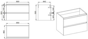 Fontana Kolo wastafelmeubel mat wit 80cm zwarte wastafel 0 kraangaten met ronde spiegel
