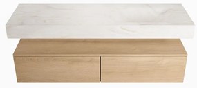 Mondiaz Alan DLux badmeubel 150cm washed oak 2 lades met wastafel ostra rechts zonder kraangat