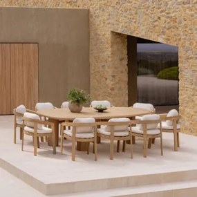 Set Van Ovale Tafel ↔︎260 Cm Ginara En 10 Tuinstoelen Van Acaciahout Uleno Lichte Acaciekleur - Sklum