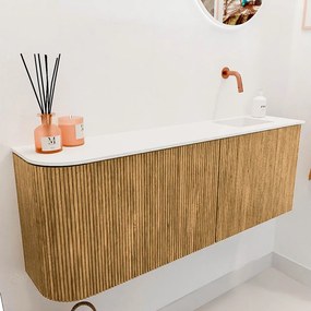 Mondiaz Joya 110cm toiletmeubel ronding links oak met wastafel faye rechts zonder kraangat talc