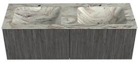 Mondiaz Kurve-dlux 130cm badmeubel shadow met 2 lades en wastafel leaf dubbel 2 kraangaten glace