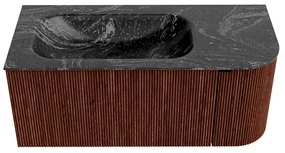 Mondiaz Kurve-dlux 105cm badmeubel ronding rechts ruby met 1 lade en deur en wastafel big small kraangat links lava