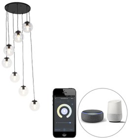 Smart hanglamp met dimmer zwart 7-lichts incl. Wifi ST64 - Pallon Art Deco E27 bol / globe / rond Binnenverlichting Lamp