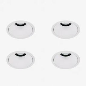 Pack Van 4 Inbouw Led-downlights Met Ronde Frames Ø8 Cm In Aluminium Luisiana Wit & Wit Koud 4000k & 8 W & 38º - Sklum