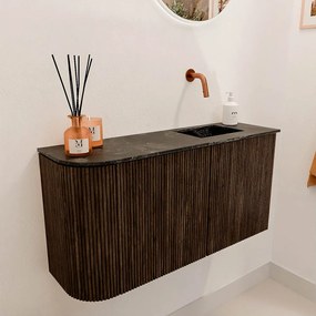 Mondiaz Joya DLux 80cm toiletmeubel ronding links walnut met wastafel faye rechts zonder kraangat lava