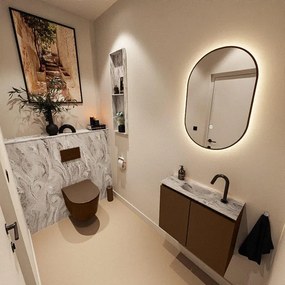 MONDIAZ TURE-DLUX 60cm toiletmeubel Rust. EDEN wastafel Glace positie midden. Met 1 kraangat. TUREDX60RUSM1GLA