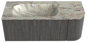 Mondiaz Kurve-dlux 115cm badmeubel ronding rechts shadow met 1 lade en deur en wastafel big small links zonder kraangat glace