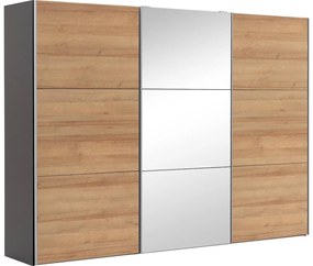 Goossens Kledingkast Easy Storage Sdk, 303 cm breed, 220 cm hoog, 2x 3 paneel schuifdeuren en 1x 3 paneel spiegel schuifdeur midden