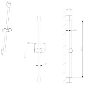 Sapho Cubemix douche glijstang 70cm zwart mat