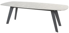 4 Seasons Outdoor Montana tuintafel slate antraciet met keramisch terrazzo blad 'barrel' 240 x 103 cm SALE Tuintafel antraciet weerbestendig