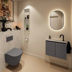 Mondiaz Ture DLux toiletmeubel 60cm dark grey met wastafel opalo rechts met kraangat