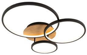 Plafondlamp zwart met hout incl. LED 3-staps dimbaar 3-lichts - Alec