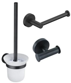 Fortifura Calvi Toiletset 3-delig - toiletrolhouder zonder klep - toiletborstel - handdoekhaak dubbel rond - mat zwart SW639936 SW639935 SW1211594