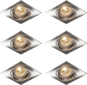 Set van 6 inbouwspots kantelbaar staal vierkant - Edu